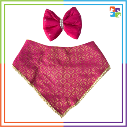 Pink Golden Patterned Bandana & Mirrored Bow COMBO